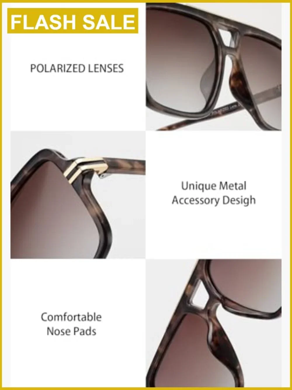 Retro Oversized Polarized Square Sunglasses Women Men